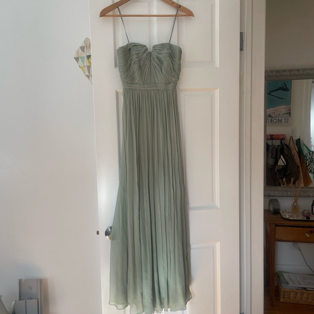 J. Crew Green Ruched Pleated Sundress